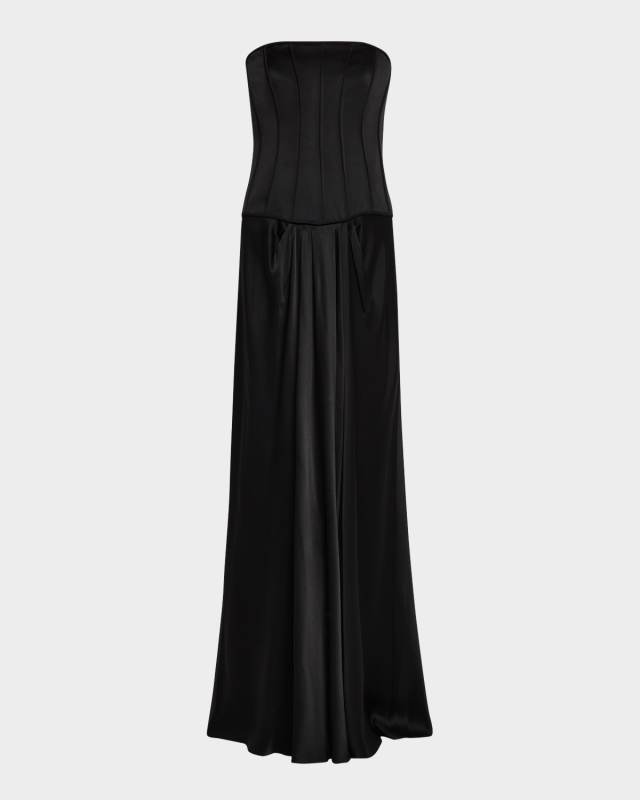 Strapless Corset Slit Satin Gown